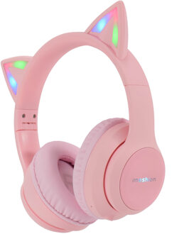 Imoshion Draadloze Kinderkoptelefoon LED Light Cat Ear - Decibelbegrenzer - Met AUX kabel - Roze - One size