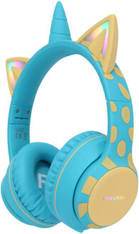 Imoshion Draadloze Kinderkoptelefoon Unicorn LED Light - Decibelbegrenzer - Met AUX kabel - Soft Blue / Yellow Blauw - One size