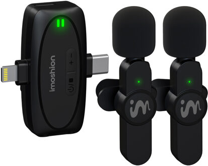 Imoshion Duo Pack Mini microfoon voor telefoon - Dasspeld microfoon - Draadloos - AUX / 3,5 mm / Lightning / USB-C Zwart - One size