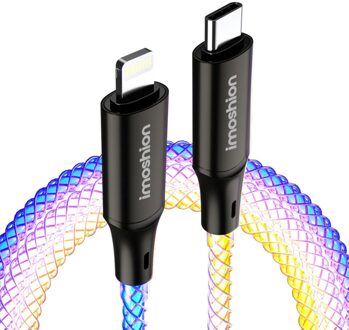 Imoshion Lichtgevende Snellaadkabel RGB - USB-C naar Lightning kabel - 2 meter Meerkleurig - 2m
