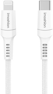 Imoshion Lightning naar USB-C kabel - Non-MFi - Gevlochten textiel - 0,5 meter - Wit - One size