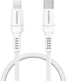Imoshion Lightning naar USB-C kabel - Non-MFi - Gevlochten textiel - 1,5 meter - Wit - One size