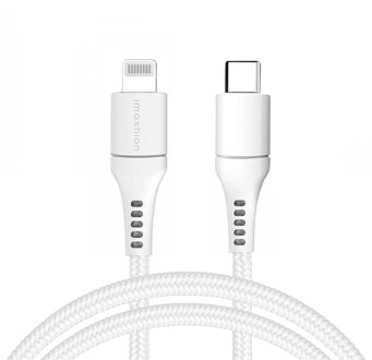 Imoshion Lightning naar USB-C kabel - Non-MFi - Gevlochten textiel - 2 meter - Wit - 2m