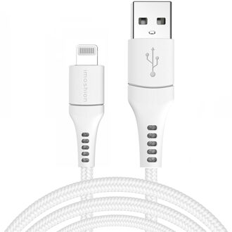 Imoshion Lightning naar USB kabel - Non-MFi - Gevlochten textiel - 3 meter - Wit - One size