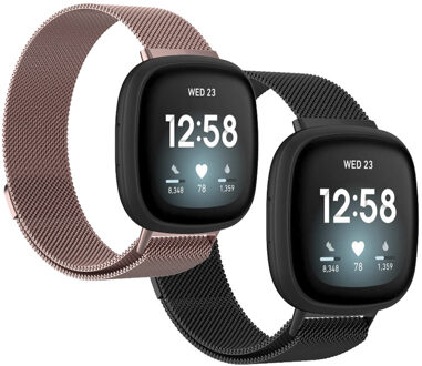 Imoshion Milanees Watch bandje Multipack voor de Fitbit Sense / Versa 3 - Zwart / Rosé Goud