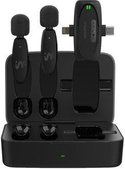 Imoshion MultiMic Duo Pack microfoon met oplaadcase - Dasspeld microfoon - Draadloos - 3,5 mm AUX / USB-C / Lightning Zwart - One size