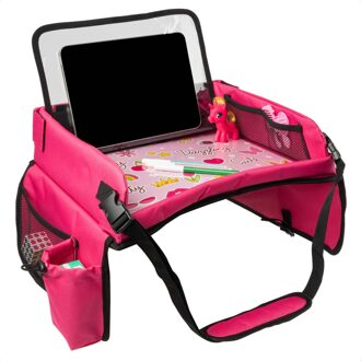 Imoshion Reistafel - tablethouder auto - 7 opbergvakken - inclusief 2 kleurplaten - Roze - 13