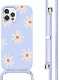 Imoshion Siliconen design hoesje met koord voor de Apple iPhone 12 (Pro) - Lila Flower Distance Meerkleurig