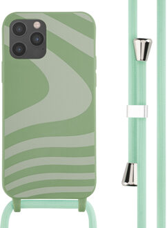 Imoshion Siliconen design hoesje met koord voor de Apple iPhone 12 (Pro) - Retro Green Groen