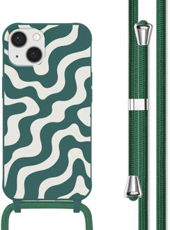 Imoshion Siliconen design hoesje met koord voor de Apple iPhone 13 - Petrol Green Groovy Meerkleurig