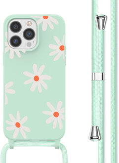 Imoshion Siliconen design hoesje met koord voor de Apple iPhone 13 Pro - Green Flower Distance Meerkleurig