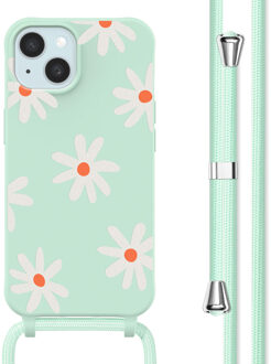 Imoshion Siliconen design hoesje met koord voor de Apple iPhone 15 - Green Flower Distance Meerkleurig