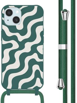 Imoshion Siliconen design hoesje met koord voor de Apple iPhone 15 - Petrol Green Groovy Meerkleurig