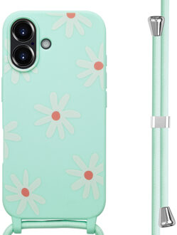 Imoshion Siliconen design hoesje met koord voor de Apple iPhone 16 - Green Flower Distance Meerkleurig