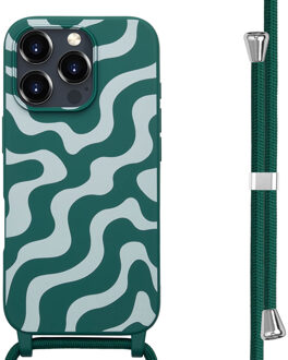 Imoshion Siliconen design hoesje met koord voor de Apple iPhone 16 Pro Max - Petrol Green Groovy Meerkleurig