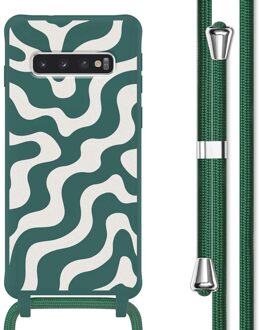 Imoshion Siliconen design hoesje met koord voor de Samsung Galaxy S10 - Petrol Green Groovy Meerkleurig