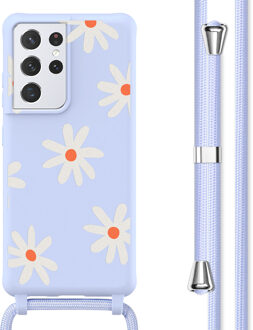 Imoshion Siliconen design hoesje met koord voor de Samsung Galaxy S21 Ultra - Lila Flower Distance Meerkleurig