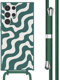 Imoshion Siliconen design hoesje met koord voor de Samsung Galaxy S22 Ultra - Petrol Green Groovy Meerkleurig