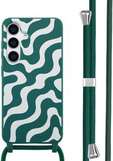 Imoshion Siliconen design hoesje met koord voor de Samsung Galaxy S25 - Petrol Green Groovy Meerkleurig