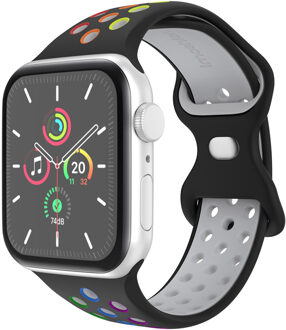 Imoshion Siliconen Sport⁺ bandje voor de Apple Watch | 38/40/41/42 mm - Maat S/M - Black Rainbow Meerkleurig - 42 mm