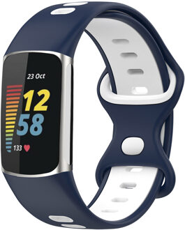 Imoshion Siliconen Sport⁺ bandje voor de Fitbit Charge 5 / 6 - Dark Blue & White Blauw - One size