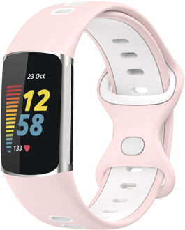 Imoshion Siliconen Sport⁺ bandje voor de Fitbit Charge 5 / 6 - Pink & White Roze - One size