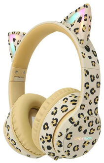 Imoshion Special Edition - Draadloze Kinderkoptelefoon met Panterprint LED Light Cat Ear - Decibelbegrenzer - Met AUX kabel - Leopard Beige - One size