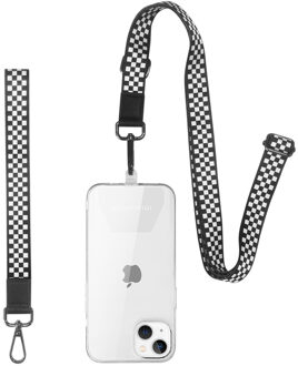 Imoshion Universeel verstelbaar telefoonkoord + polsbandje - Check Zwart - One size