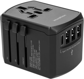 Imoshion Universele wereldstekker - 3x USB-C & USB-A - Zwart - One size