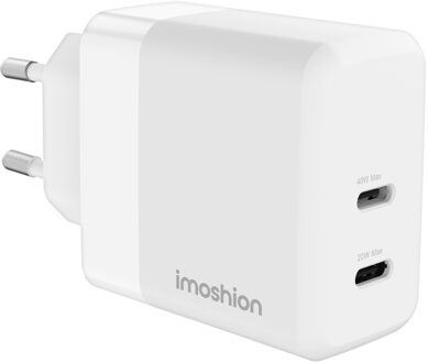 Imoshion Wall Charger - Oplader - 2x USB-C - Power Delivery - 40W - Wit - One size