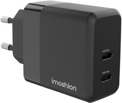 Imoshion Wall Charger - Oplader - 2x USB-C - Power Delivery - 40W - Zwart - One size