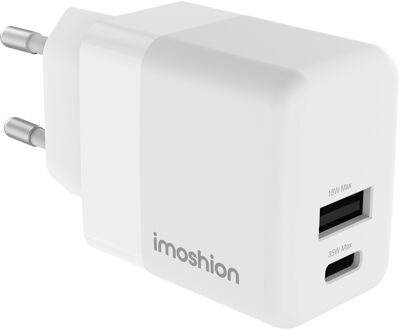 Imoshion Wall Charger - Oplader - USB-C + USB-A - Power Delivery en Quick Charge - 35W - Wit - One size