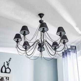 Imposante kroonluchter Bona met stoffen kappen zwart