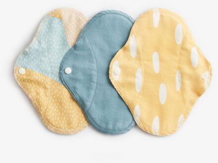 ImseVimse Wasbare Inlegkruisjes bio katoen 3 stuks (Design: Blue Sprinkle / Geel Denim mix)