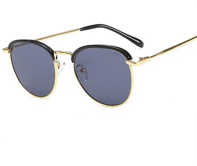 Imwete Metalen Zonnebril Vrouwen Half Frame Zonnebril Mannen Vintage Ronde Outdoor Goggles Gekleurde Brillen Vrouwelijke UV400 Goud GoldGray