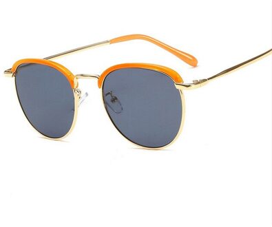 Imwete Metalen Zonnebril Vrouwen Half Frame Zonnebril Mannen Vintage Ronde Outdoor Goggles Gekleurde Brillen Vrouwelijke UV400 Goud OrangeGray