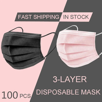 In Stock 10/100 Pcs Disposable Non-woven 3-layer Face Mask Anti Dust Breathable Mask with Elastic Earband Adult Mondkapje Zwart