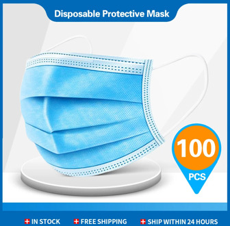 In Stock! 100 Pcs Disposable Mask Earloop Mouth Mask Non-woven Melt Blown 3-layer Mascarilla Face Mouth Masks 18 Hours Fast Ship