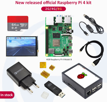 In stock Raspberry pi 4 2GB/4GB/8GB kit Raspberry Pi 4 Model B PI 4B: +Heat Sink+Power Adapter+Case +HDMI Cable+3.5 inch screen
