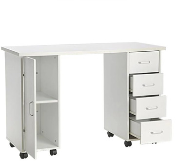 In Stock USA Warehouse MDF Material Double Edged Manicure Nail Table with Drawer White