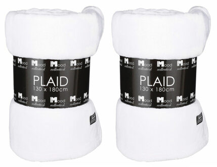 In The Mood 2x Stuks Fleece dekens/fleeceplaids parel wit 130 x 180 cm polyester - Plaids