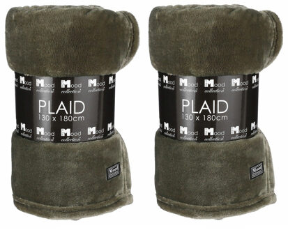 In The Mood Fleece deken - 2x - donkergroen - 130 x 180 cm - polyester - fleeceplaid