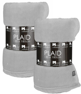 In The Mood Fleece deken - 2x - lichtgrijs - 130 x 180 cm - polyester - fleeceplaid