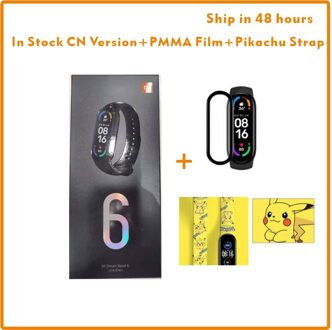 In Voorraad Originele Xiaomi Band 6 Mi Band 6 Bloed Zuurstof 1.56 Amoled Fitness Tracker Hartslagmeter Smart Polsband Band Add Pikachu Strap