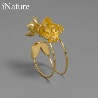 INATURE 925 Sterling Silver Jasmine Flower Ring Opening Adjustable Rings For Women Jewelry
