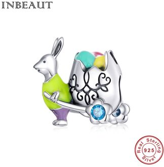 Inbeaut Echt 100% 925 Sterling Zilver Paashaas Charm Kralen Fit Originele Armband Hanger Diy Vrouw Prachtige Sieraden sc1755