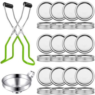 Inblikken Deksels Set, Regelmatige Mond Mason Jar Inblikken Deksels Met Inblikken Pot Lifter En Brede Mond Rvs Trechter