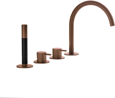 Inbouw Badrandcombinatie Hotbath Cobber Met Uitloop en 2-weg Omstel Geborsteld Koper PVD (incl. Handdouche)