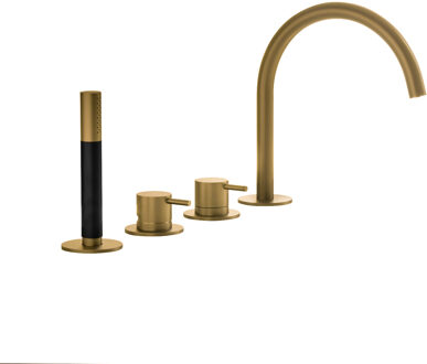 Inbouw Badrandcombinatie Hotbath Cobber Met Uitloop en 2-weg Omstel Geborsteld Messing (incl. Handdouche) Living Colours