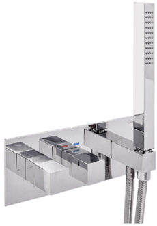 Inbouw Douchekraan Sanimex Giulini Thermostatisch 1-Uitgang Vierkant Incl. Handdouche En BOX Inbouwdeel Chroom